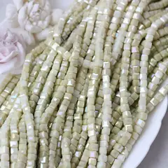 Хрусталь (стекло) граненный, кубик, жёлто-зелёный, 6 мм, 1 нить, К237
