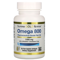 California Gold Nutrition, Omega 800, рыбий жир, 80% ЭПК/ДГК, в форме триглицеридов, 1000 мг, 30 капсул