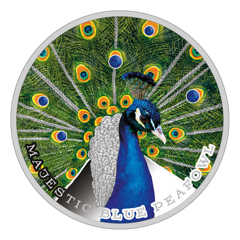 Ниуэ 2019, 2 доллара, 1 унция, серебро, Сваровски. Величественный синий павлин