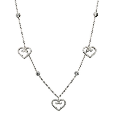 Three Hearts Choker,Rhodium,Cubic Zircons