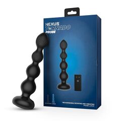 Черная анальная виброёлочка Nexus Tornado Beaded Probe Large с функцией вращения - 