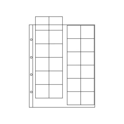 Лист для монет на 24 ячейки (38*39). OPTIMA 200*250. Скользящий