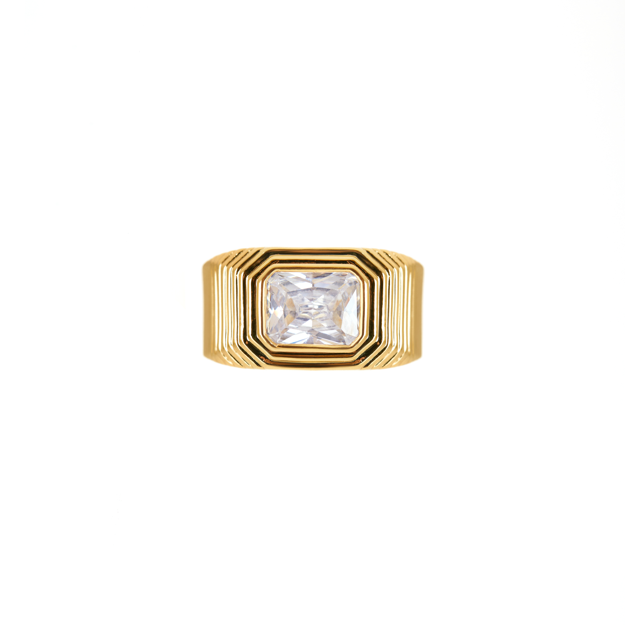 Ridged Pyramid Cigar Ring - Gold