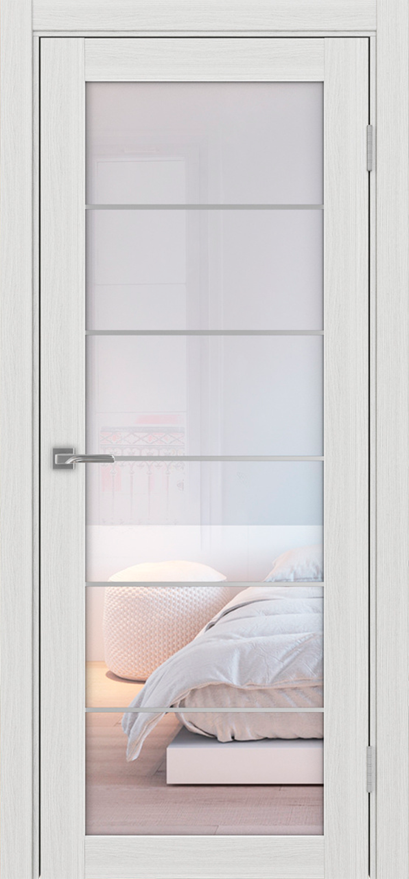 Дверь межкомнатная Оптима Порте Турин 501.2 АСС молдинг SC, цвет серебристый ясень, экошпон, стекло прозрачное