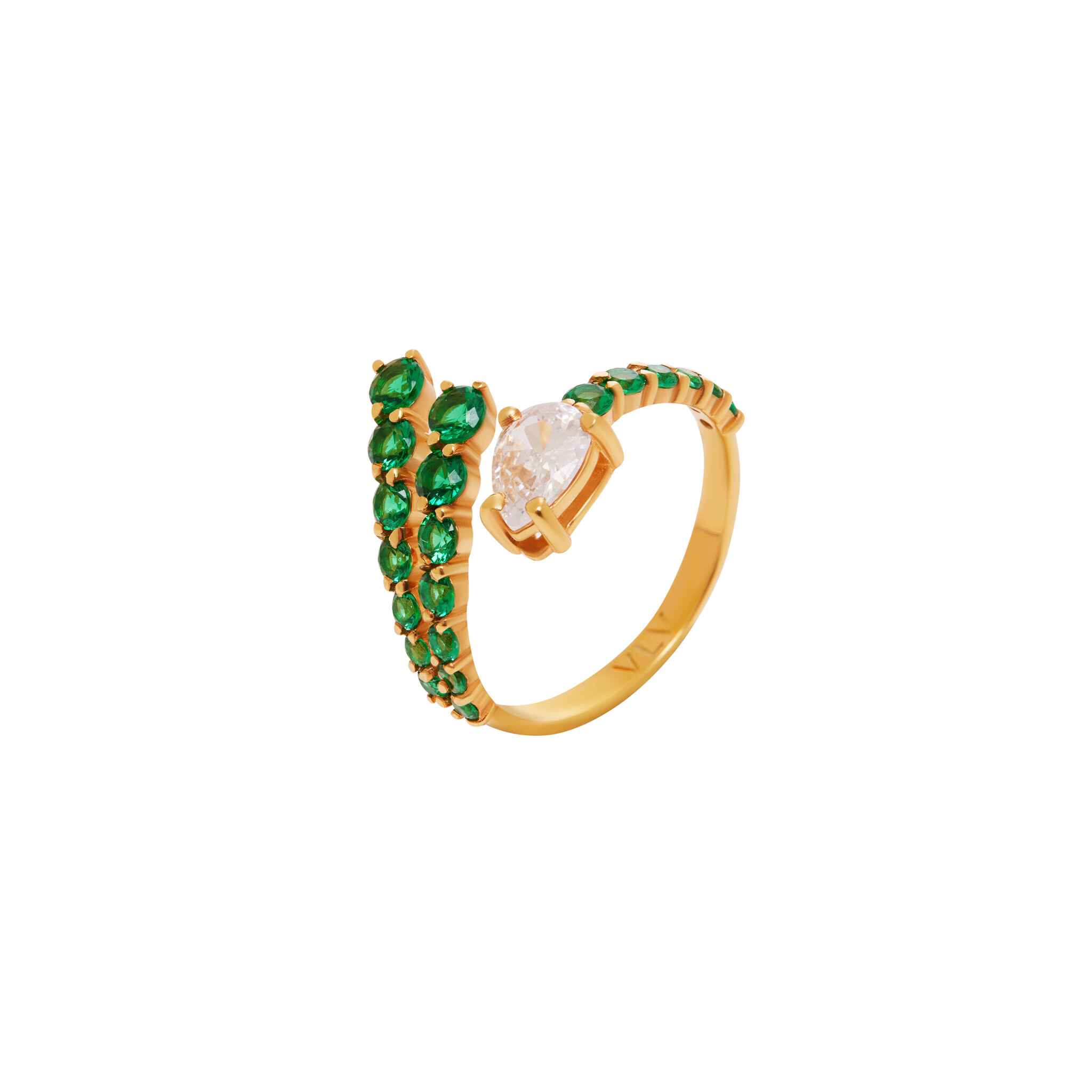 viva la vika кольцо crystal embrace ring – green VIVA LA VIKA Кольцо Double Crystal Embrace – Green