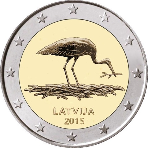 2 евро 2015 Латвия - Аист. UNC