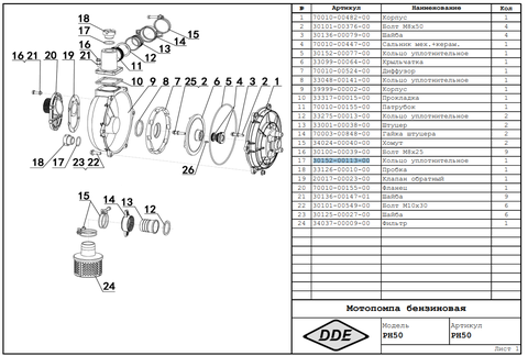 Кольцо уплотнительное DDE PH50  / PH50-80 пробки сливной/заливной  (30152-00113-00)