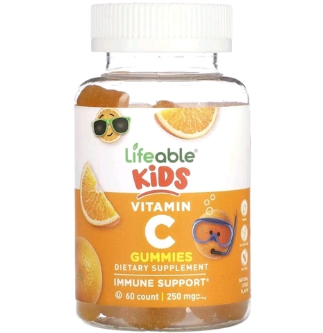 Lifeable kids, жевательные таблетки с витамином C, со вкусом натурального цитруса, 250 мг, 60 жевательных таблеток (125 мг в 1 жевательной таблетке)