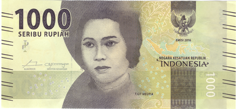 Банкнота Индонезии 1000 рупий 2016 год. Новый тип. Номер AAN370074. UNC