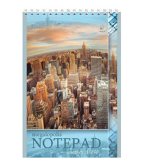 БЛОКНОТ А6 40л.на гребне СОВРЕМЕННЫЙ МЕГАПОЛИС ассорти,обл.кар хром,блок офсет,клет