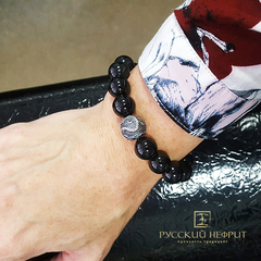 Браслет "Дракон". Черный нефрит. 12мм