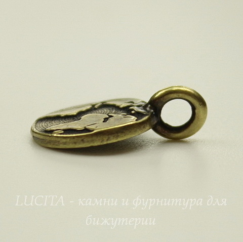 Подвеска круглая TierraCast "Земля" (цвет-античная латунь) 17х12 мм