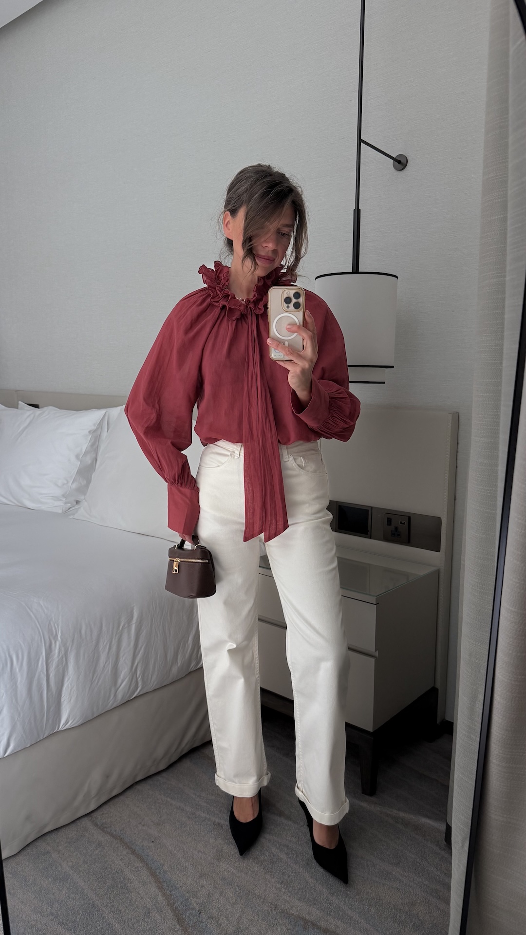 Блуза из облегчённого хлопка с оборками на вороте PREMIUM QUALITY