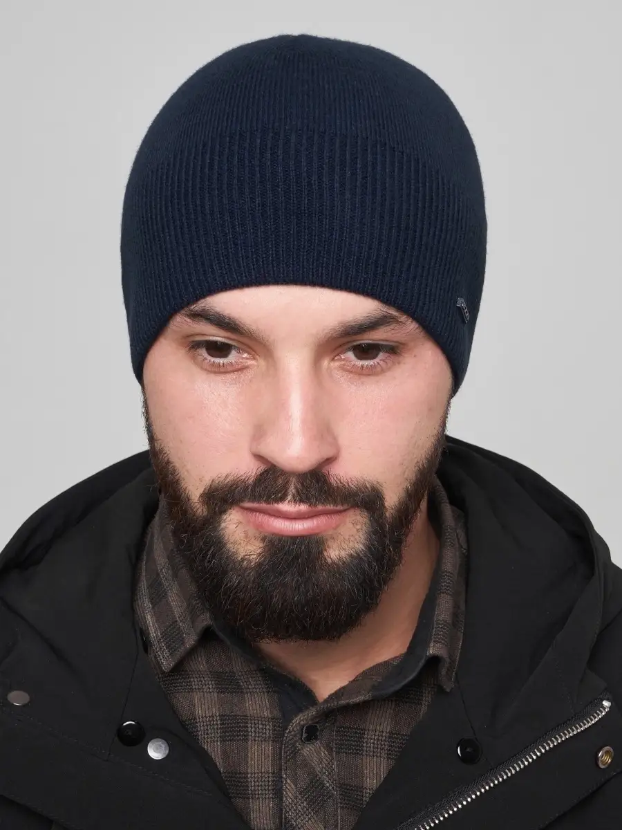 Шапка вязаная мужская зимняя шерстяная без отворота черная синяя, головные уборы зимние мужские