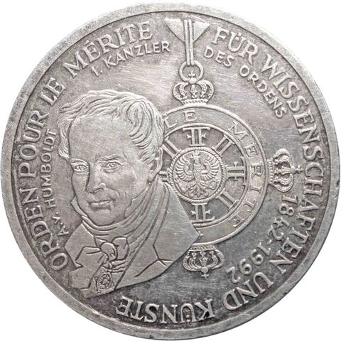 10 марок 1992 год (D) 150 лет ордену Pour-le-Merite за заслуги в науке и искусстве, Германия. AU