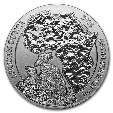 50 франков. Королевская цапля птица African Ounce Африканская унция. Руанда. 2019 год. BrUNC
