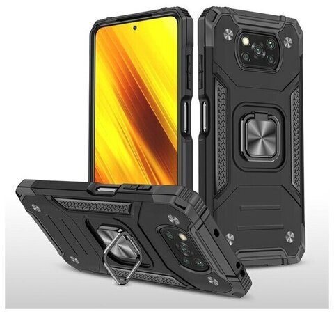 Противоударный чехол Strong Armour Case с кольцом для Xiaomi Poco X3 Pro (Черный)