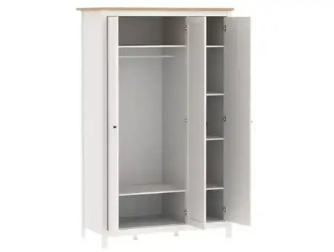 Шкаф Сага 3 двери с зеркалом, 132х64.6х215.5 см, белый/ясень