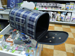 Сумка каркасная синяя в клетку (большая)