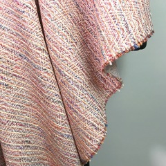 Ткань твид летний коралловый в полоску 3016