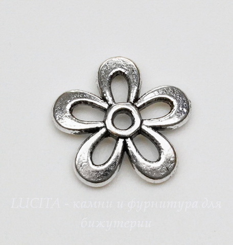 Шапочка для бусины "Цветок" 12 мм (цвет - античное серебро), 10 штук