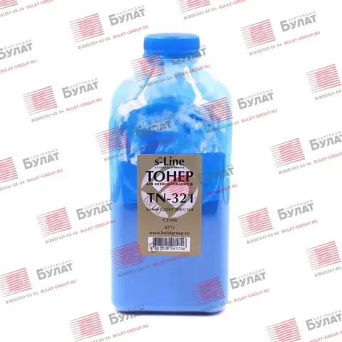 Тонер с девелопером БУЛАТ s-Line TN-321 для Konica Minolta bizhub C224, C284, C364e (Голубой, банка 482 г)