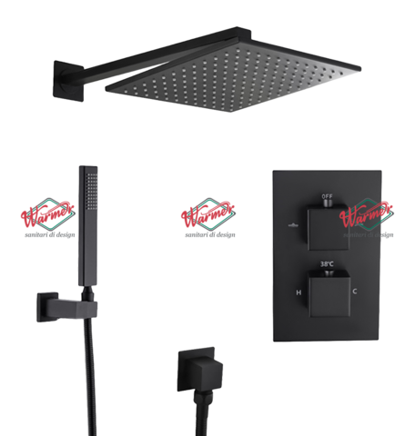Душевой термостатический комплект Warmer Black Line Cube 2100400-10D Termo