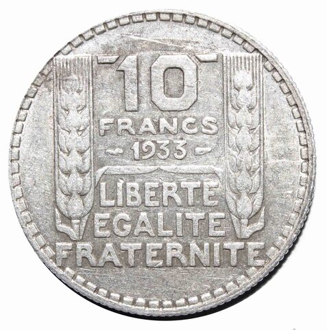10 франков 1933 год. Франция. Серебро. VF