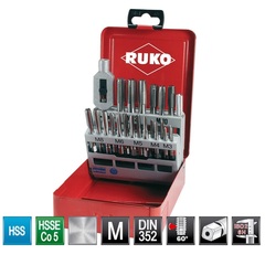 Набор метчиков комплектных M3 -M12 HSSE DIN352 (+ вороток) 22пр Ruko 245002E(K)