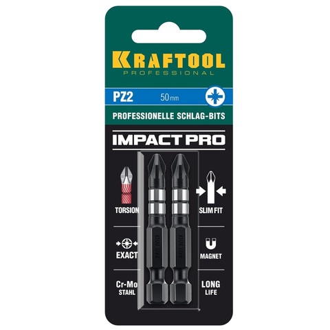 Ударные биты KRAFTOOL PZ 2, 50 мм, 2 шт Impact Pro