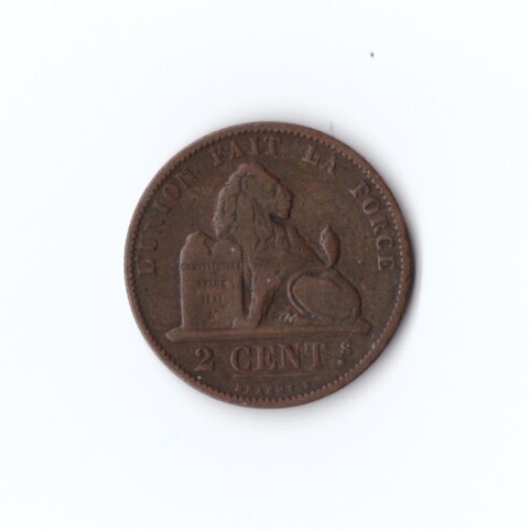 Бельгия 2 цента 1874 г. Нечастая VF-XF