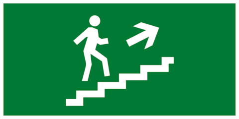 Эвакуационный знак – Направление движения к эвакуационному выходу по лестнице вверх направо