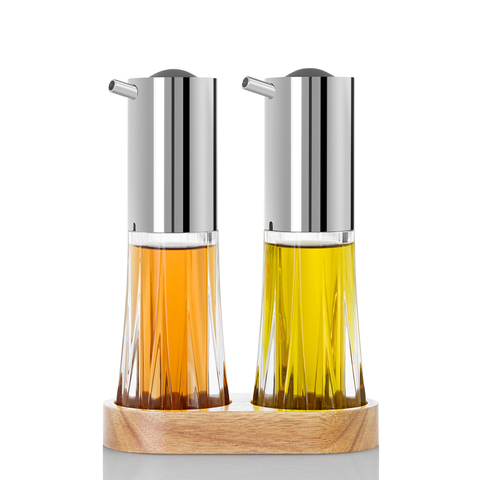 Набор дозаторов для масла и уксуса на деревянной подставке 75мл AdHoc Menage Crystal