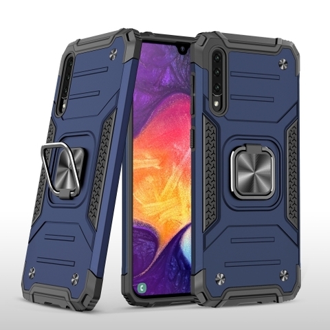 Противоударный чехол Strong Armour Case с кольцом для Samsung Galaxy A50 / A50s / A30s (Синий)