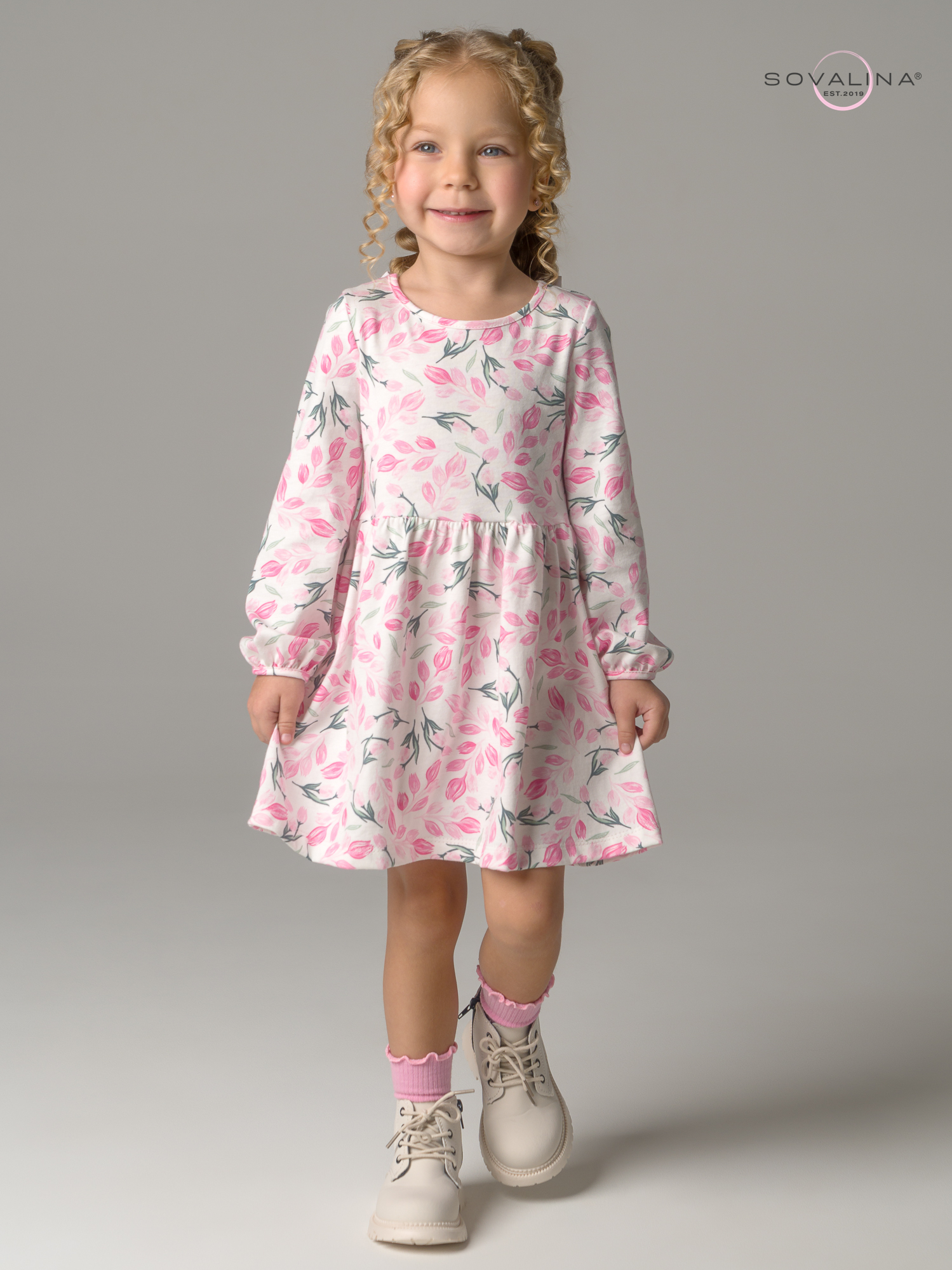 Платье Моана розовые тюльпанчики