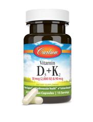 Carlson Labs Витамин D3 + K2, усвоение кальция, здоровая работа сердечно-сосудистой системы, 2000 IU, 60 штук