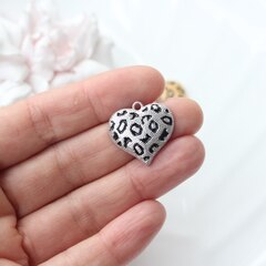 Подвеска с Сердце с фактурной эмалью, 22*22 мм, родий, П830