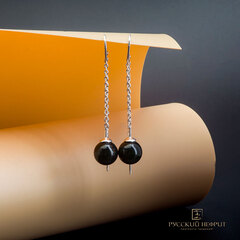 Серьги-протяжки Luna. Серебро, чёрный нефрит