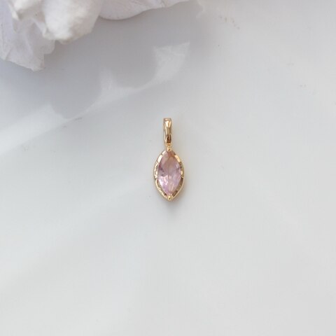 Подвеска Маркиз со светло-розовым фианитом, 14*5 мм, позолота, П405
