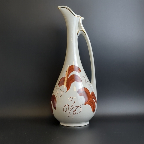 Кувшин керамический для интерьера и напитков, роспись цветы, золочение, 33 см, винтаж СССР 1970-1990 гг