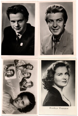 Фотооткрытки 4 шт. Артисты советского кино Извицкая 2 шт. Стриженов Быков 1950-60 гг. XF