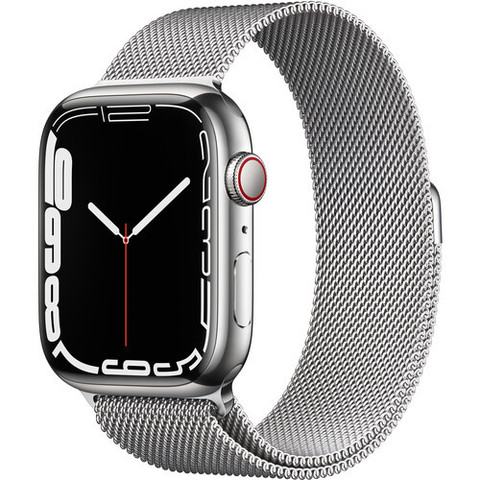 Умные часы Apple Watch Series 7 GPS + Cellular 45mm Stainless Steel with Silver Milanese Loop, миланская петля, серебристый (MKJE3, MKJW3)