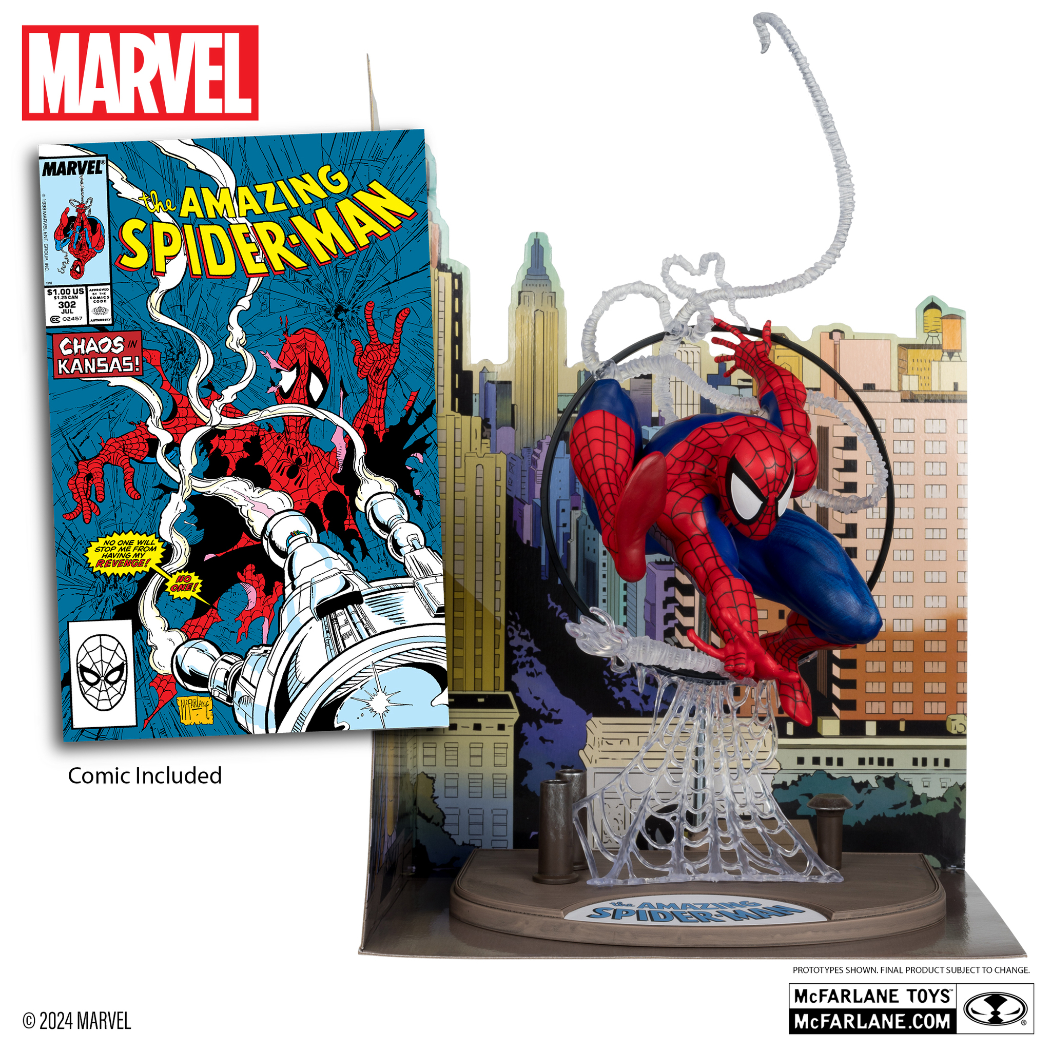 McFarlane Toys Marvel Spider-Man Figura 1:6 - Con Scena E Fumetto (Basato Su Amazing Spider-Man #301)