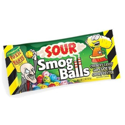 TOXIC WASTE Конфеты Smog Balls Ассорти (лайм, вишня, клубника, лимон, черника, виноград), 48 гр