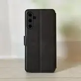 Чехол книжка для Samsung Galaxy A15 кожаный черный с магнитной застежкой, flip чехол с функцией подставки, отделением для пластиковых карт и денег