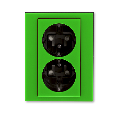 Розетка электрическая двойная с заземлением со шторками 16А. Цвет Зелёный / дымчатый чёрный. ABB. Levit(Левит). 2CHH223457C6067