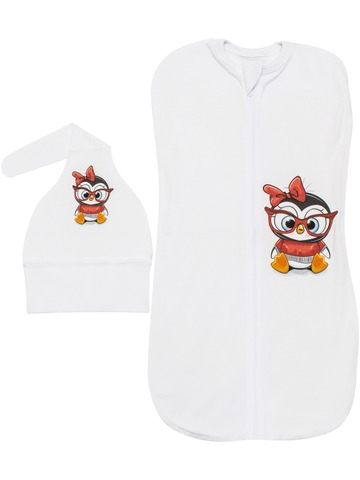 Пеленка-кокон "Пингвиночка в очках" с шапочкой