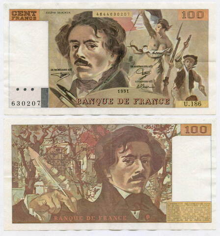 Банкнота Франция 100 франков 1991 год № 4644630207 (Эжен Делакруа). VF