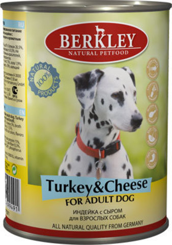 Консервы Berkley Индейка с сыром для собак