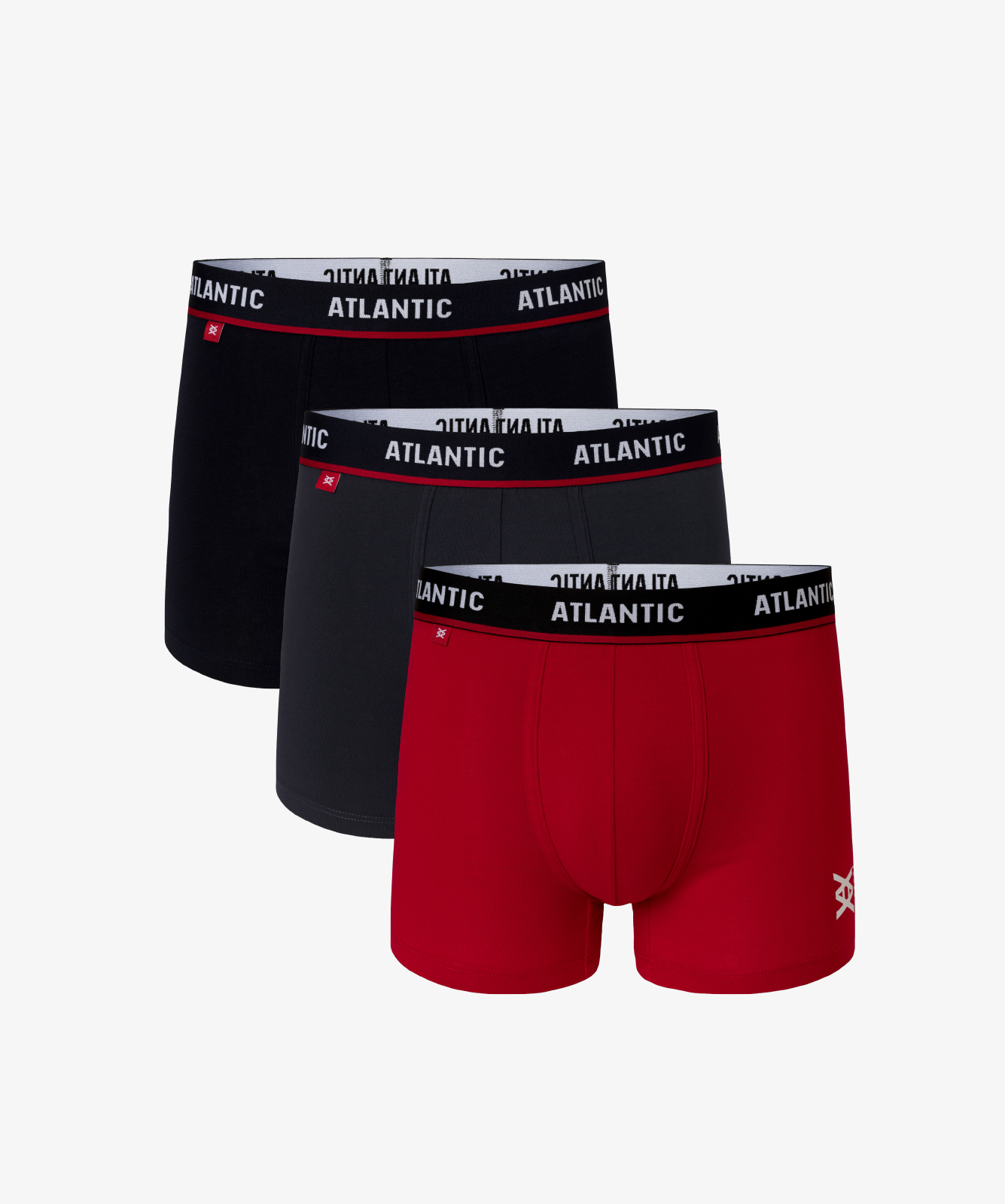 Мужские трусы шорты Atlantic, набор из 3 шт., хлопок, черные + графит + красные, 3MH-042